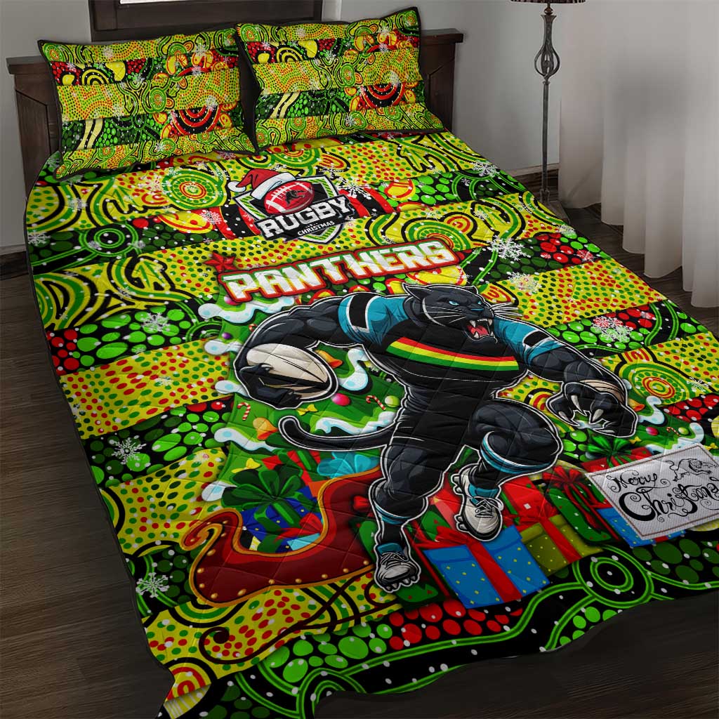 Panthers Rugby Merry Christmas Quilt Bed Set Indigenous Australian Art