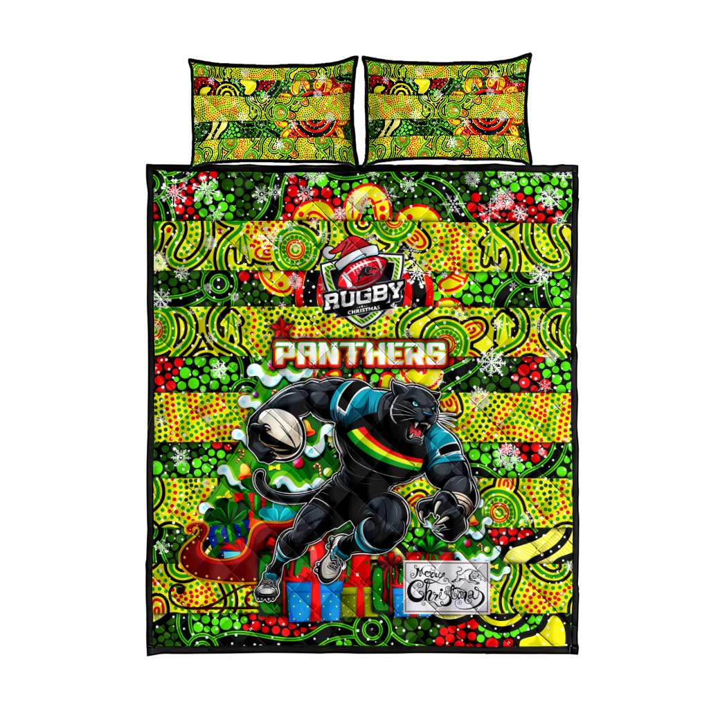 Panthers Rugby Merry Christmas Quilt Bed Set Indigenous Australian Art