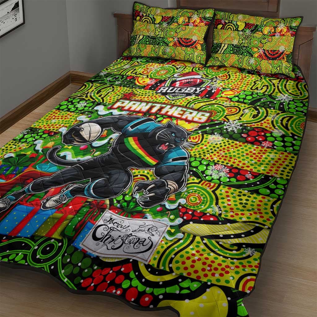 Panthers Rugby Merry Christmas Quilt Bed Set Indigenous Australian Art