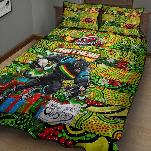 Panthers Rugby Merry Christmas Quilt Bed Set Indigenous Australian Art
