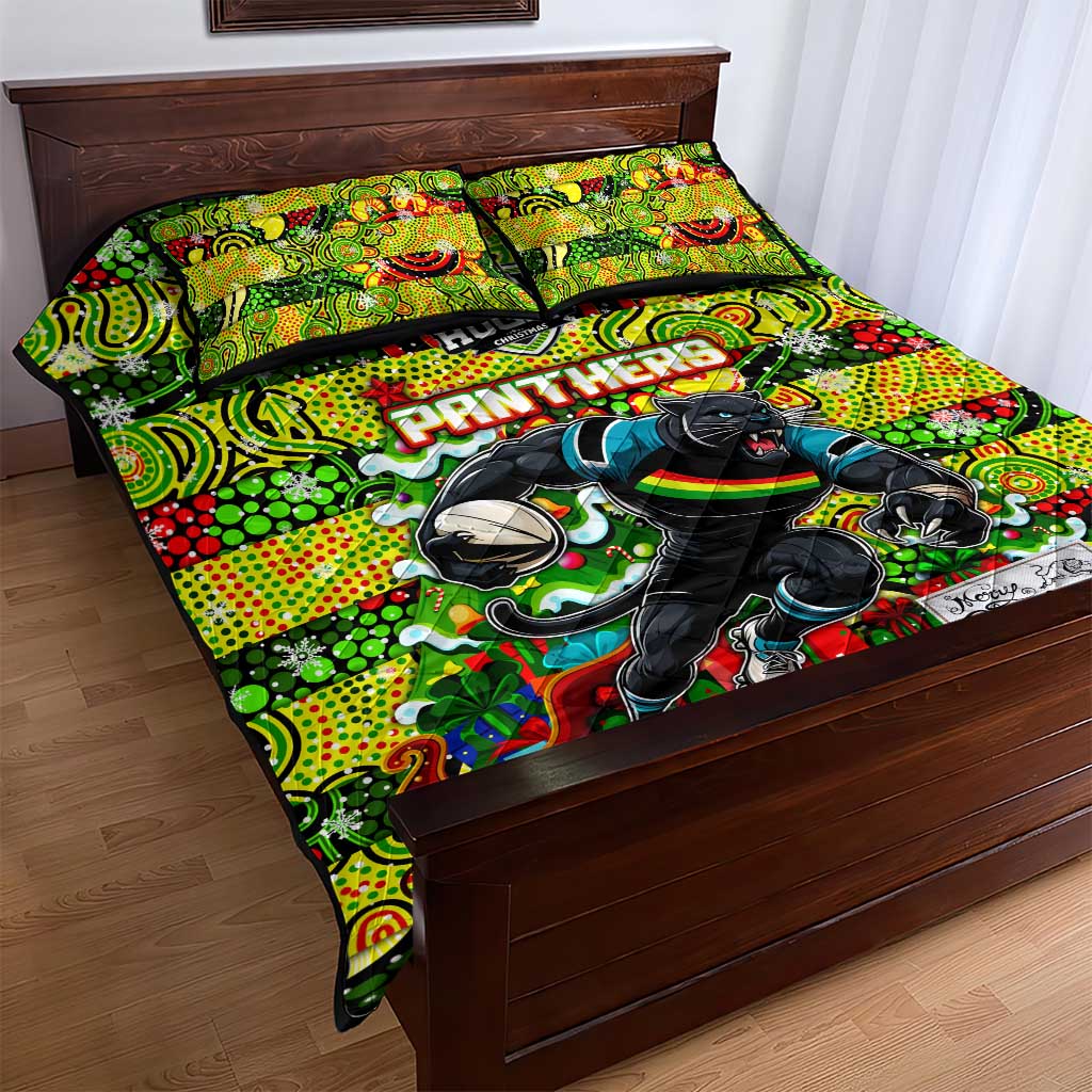 Panthers Rugby Merry Christmas Quilt Bed Set Indigenous Australian Art