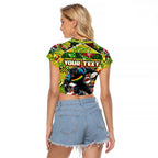 Custom Panthers Rugby Merry Christmas Raglan Cropped T Shirt Indigenous Australian Art