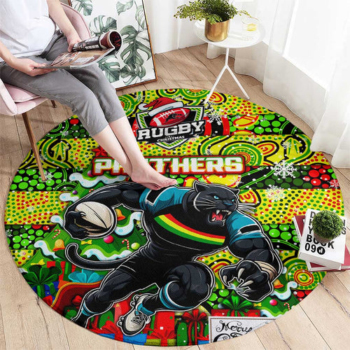 Panthers Rugby Merry Christmas Round Carpet Indigenous Australian Art