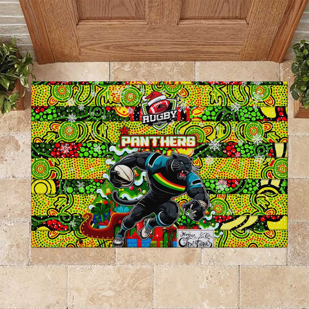 Panthers Rugby Merry Christmas Rubber Doormat Indigenous Australian Art