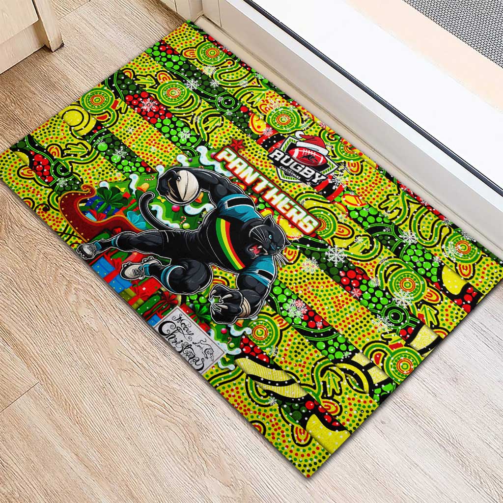 Panthers Rugby Merry Christmas Rubber Doormat Indigenous Australian Art