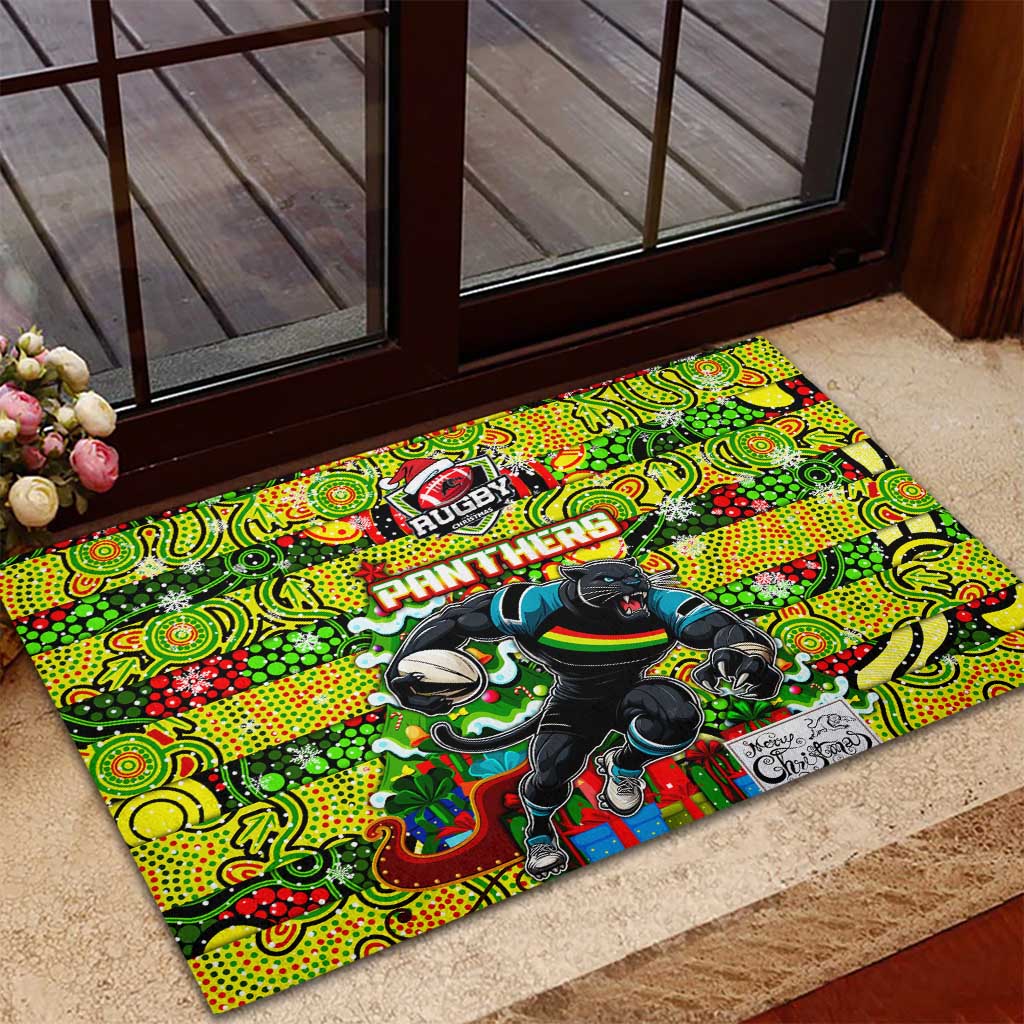 Panthers Rugby Merry Christmas Rubber Doormat Indigenous Australian Art