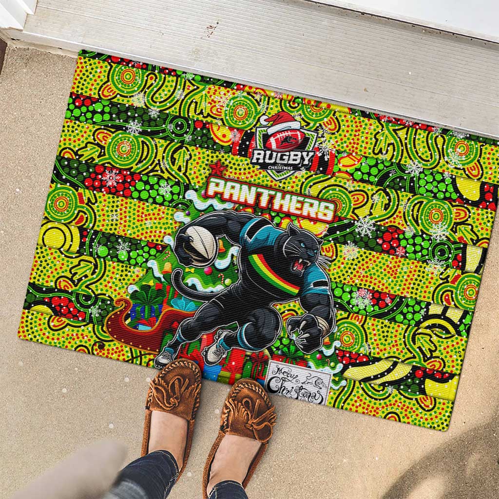 Panthers Rugby Merry Christmas Rubber Doormat Indigenous Australian Art