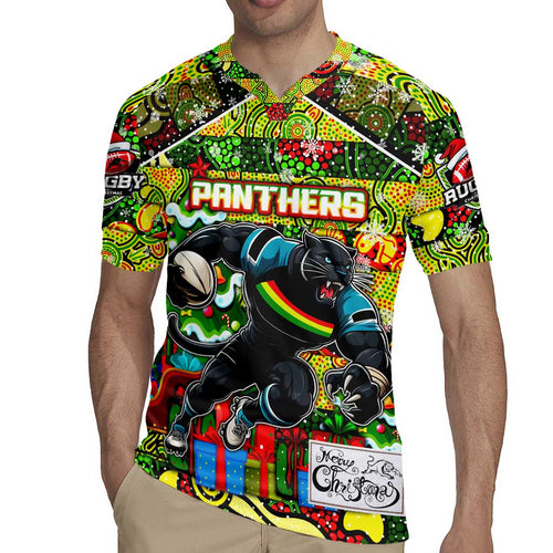 Custom Panthers Rugby Merry Christmas Rugby Jersey Indigenous Australian Art