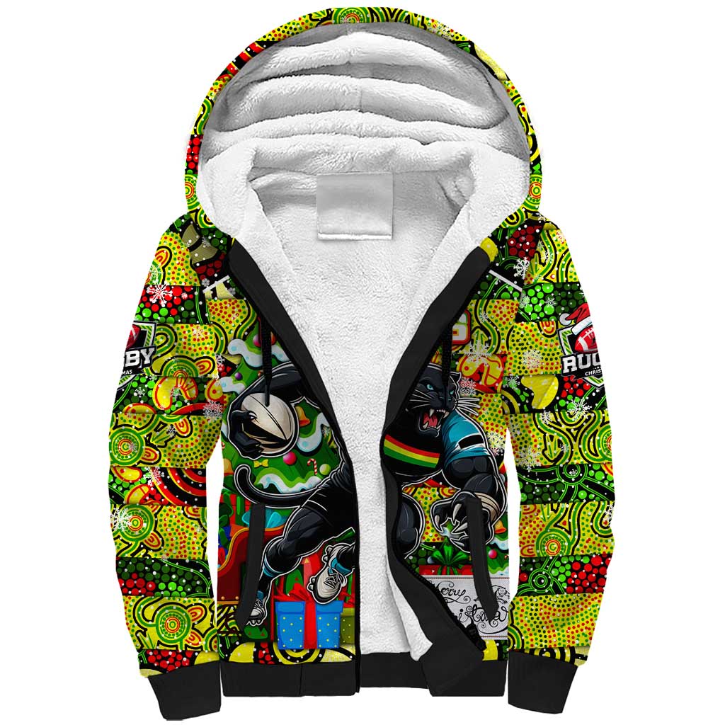 Custom Panthers Rugby Merry Christmas Sherpa Hoodie Indigenous Australian Art