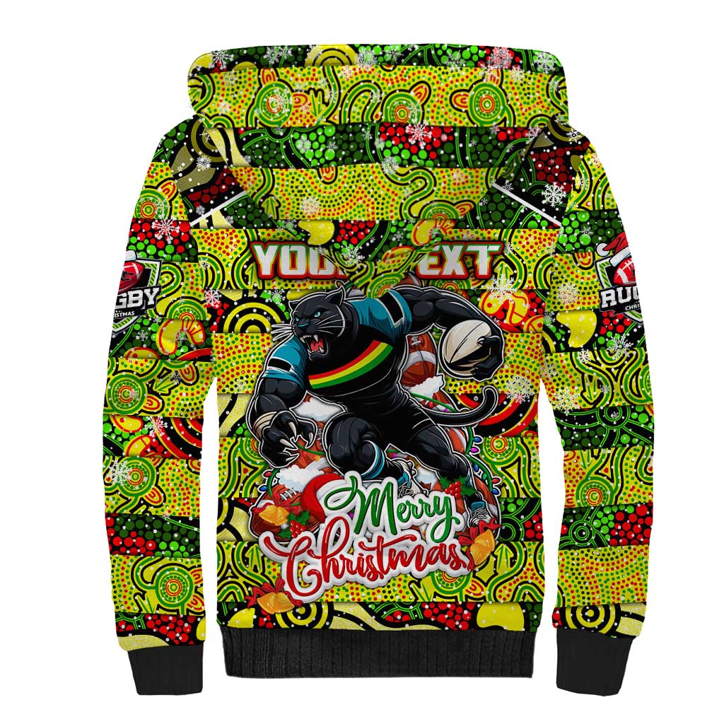 Custom Panthers Rugby Merry Christmas Sherpa Hoodie Indigenous Australian Art