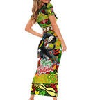 Custom Panthers Rugby Merry Christmas Short Sleeve Bodycon Dress Indigenous Australian Art
