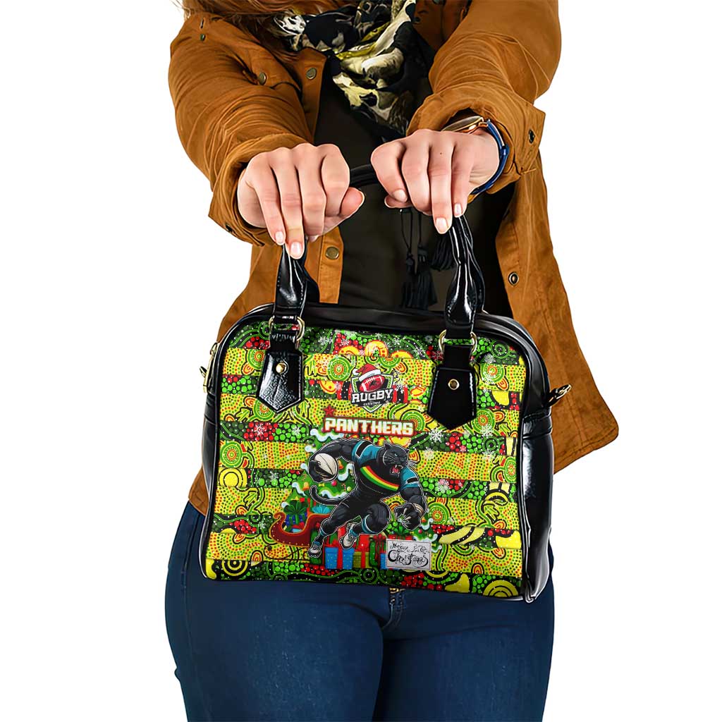 Panthers Rugby Merry Christmas Shoulder Handbag Indigenous Australian Art