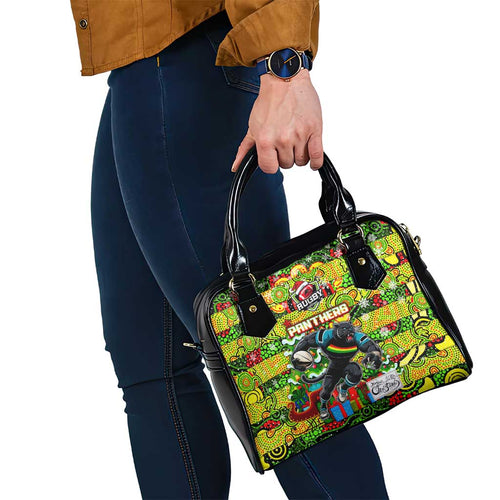 Panthers Rugby Merry Christmas Shoulder Handbag Indigenous Australian Art