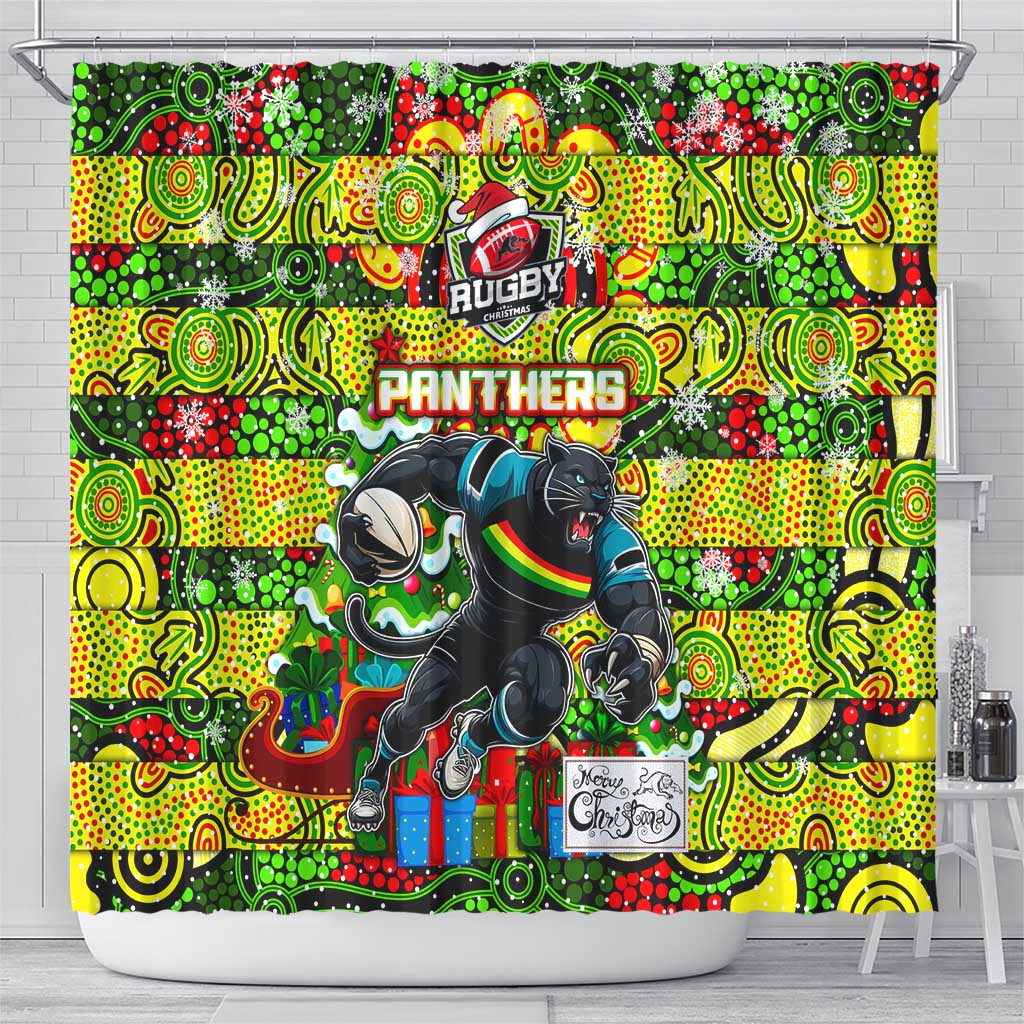 Panthers Rugby Merry Christmas Shower Curtain Indigenous Australian Art