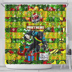 Panthers Rugby Merry Christmas Shower Curtain Indigenous Australian Art