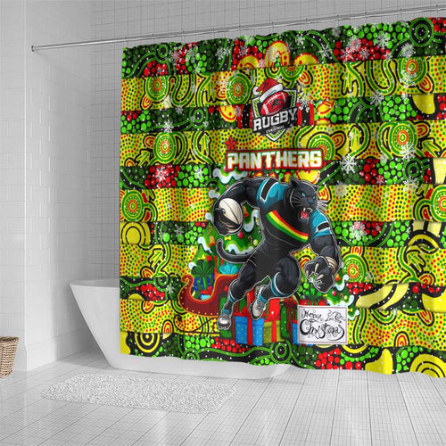 Panthers Rugby Merry Christmas Shower Curtain Indigenous Australian Art