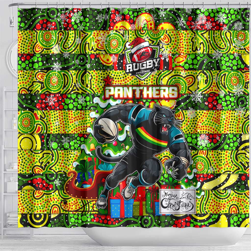 Panthers Rugby Merry Christmas Shower Curtain Indigenous Australian Art