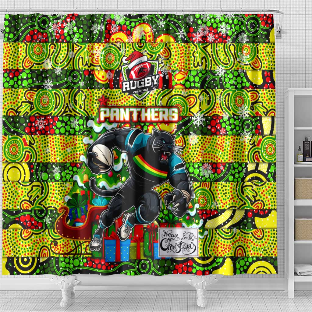 Panthers Rugby Merry Christmas Shower Curtain Indigenous Australian Art