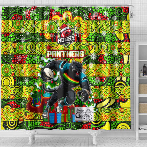 Panthers Rugby Merry Christmas Shower Curtain Indigenous Australian Art