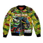Custom Panthers Rugby Merry Christmas Sleeve Zip Bomber Jacket Indigenous Australian Art