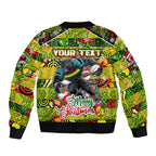 Custom Panthers Rugby Merry Christmas Sleeve Zip Bomber Jacket Indigenous Australian Art
