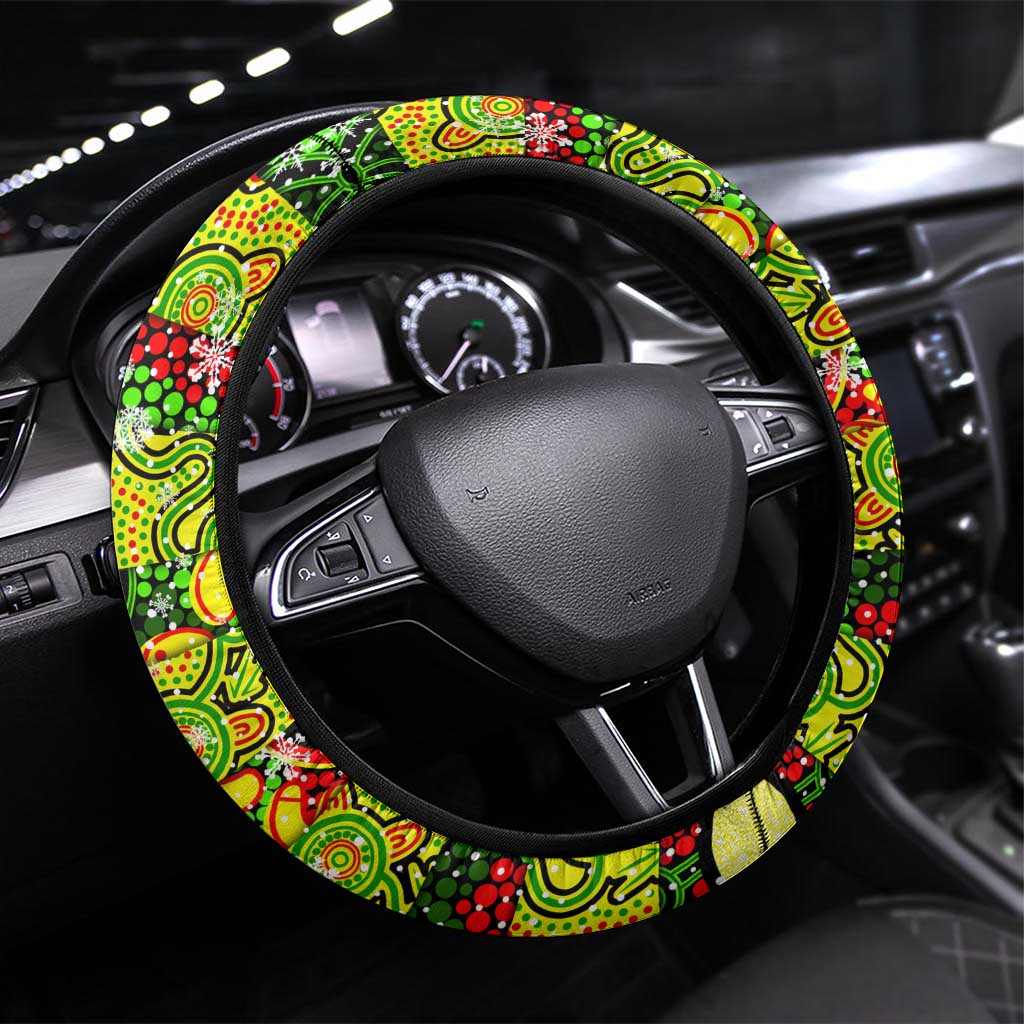 Panthers Rugby Merry Christmas Steering Wheel Cover Indigenous Australian Art