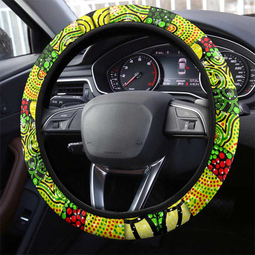 Panthers Rugby Merry Christmas Steering Wheel Cover Indigenous Australian Art