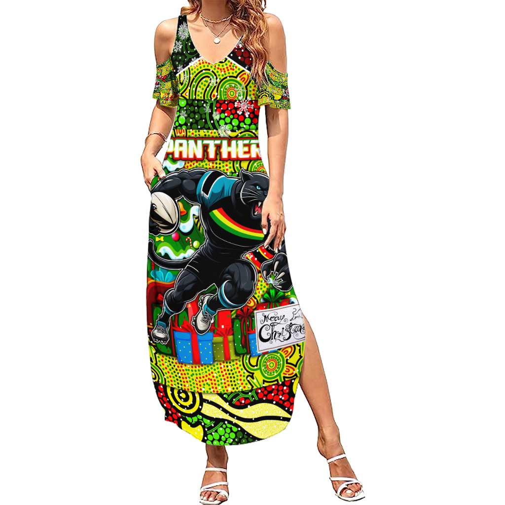 Custom Panthers Rugby Merry Christmas Summer Maxi Dress Indigenous Australian Art