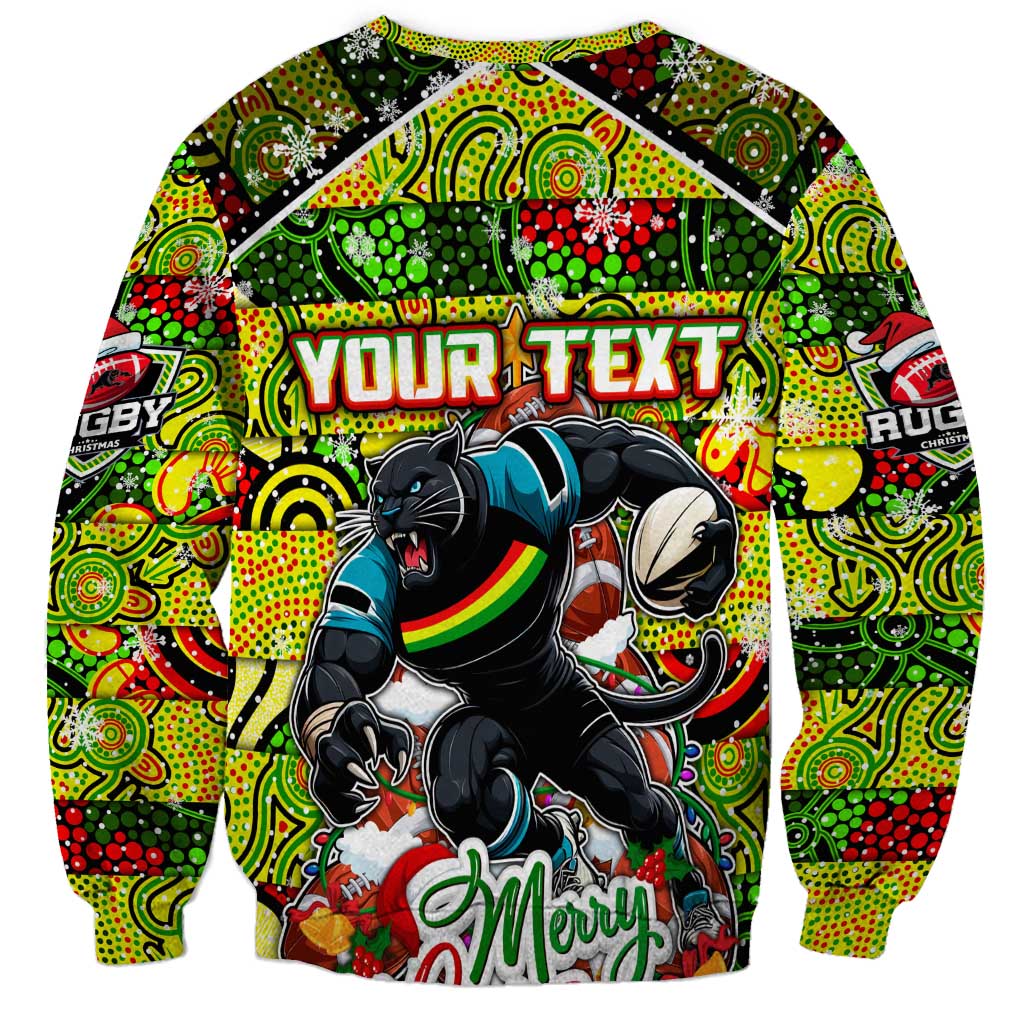 Custom Panthers Rugby Merry Christmas Sweatshirt Indigenous Australian Art