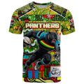 Custom Panthers Rugby Merry Christmas T Shirt Indigenous Australian Art