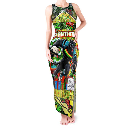 Custom Panthers Rugby Merry Christmas Tank Maxi Dress Indigenous Australian Art