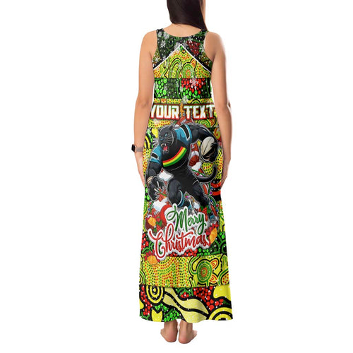 Custom Panthers Rugby Merry Christmas Tank Maxi Dress Indigenous Australian Art