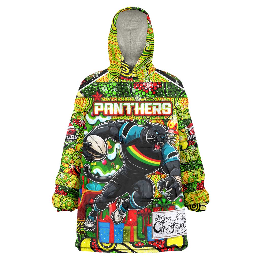 Custom Panthers Rugby Merry Christmas Wearable Blanket Hoodie Indigenous Australian Art