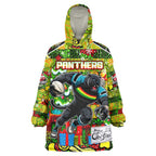 Custom Panthers Rugby Merry Christmas Wearable Blanket Hoodie Indigenous Australian Art