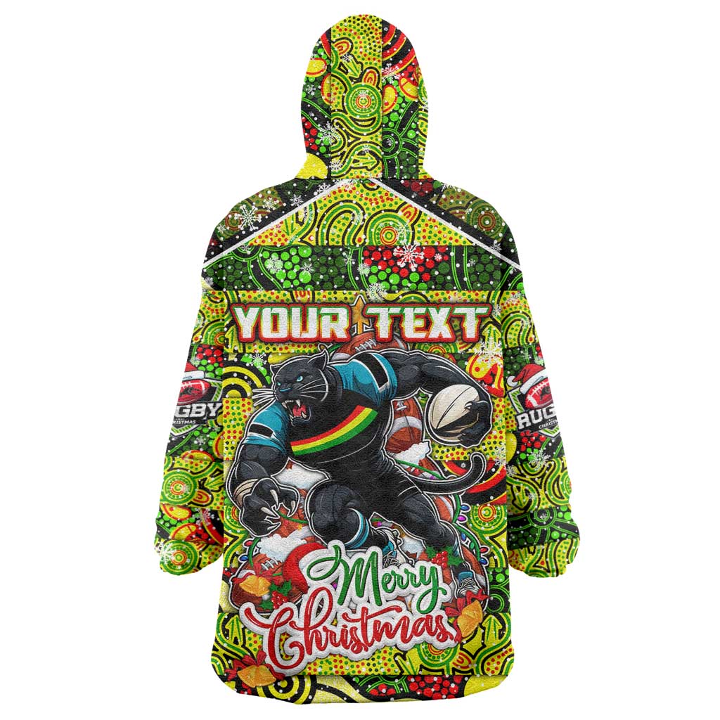Custom Panthers Rugby Merry Christmas Wearable Blanket Hoodie Indigenous Australian Art