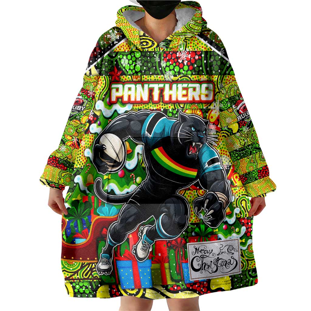 Custom Panthers Rugby Merry Christmas Wearable Blanket Hoodie Indigenous Australian Art