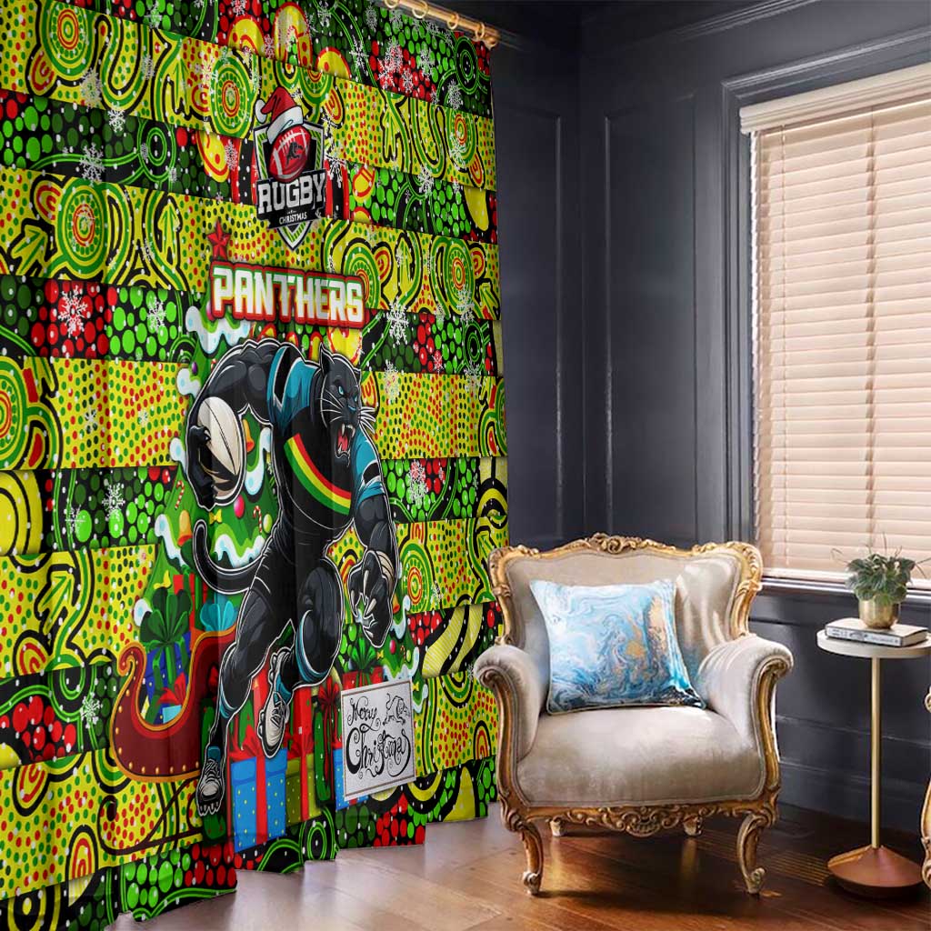 Panthers Rugby Merry Christmas Window Curtain Indigenous Australian Art