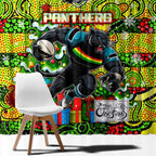 Panthers Rugby Merry Christmas Window Curtain Indigenous Australian Art