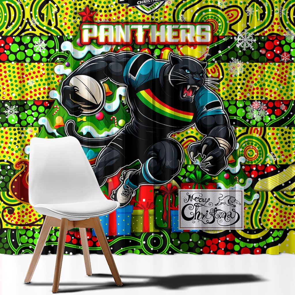 Panthers Rugby Merry Christmas Window Curtain Indigenous Australian Art