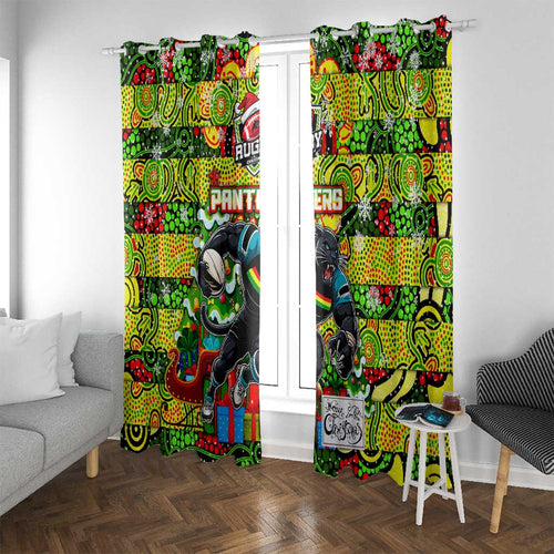 Panthers Rugby Merry Christmas Window Curtain Indigenous Australian Art