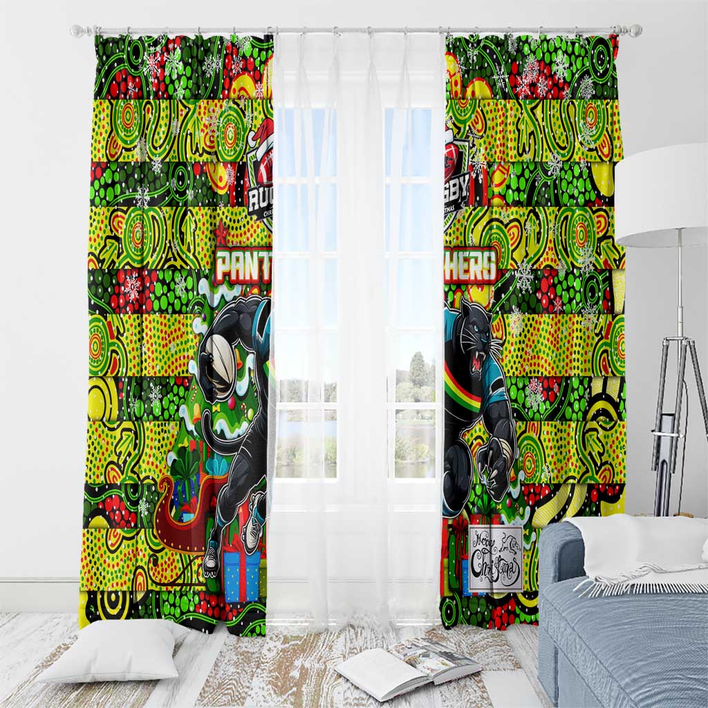 Panthers Rugby Merry Christmas Window Curtain Indigenous Australian Art