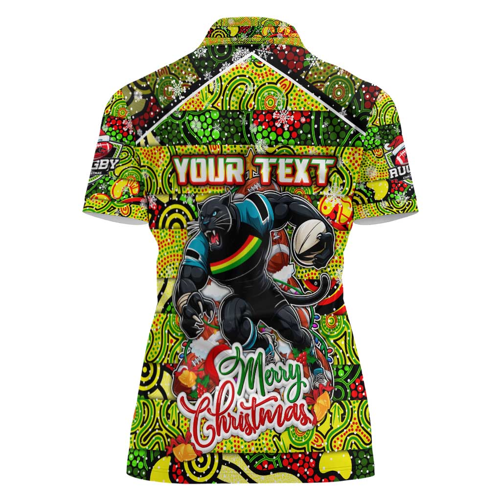 Custom Panthers Rugby Merry Christmas Women Polo Shirt Indigenous Australian Art