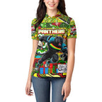 Custom Panthers Rugby Merry Christmas Women Polo Shirt Indigenous Australian Art