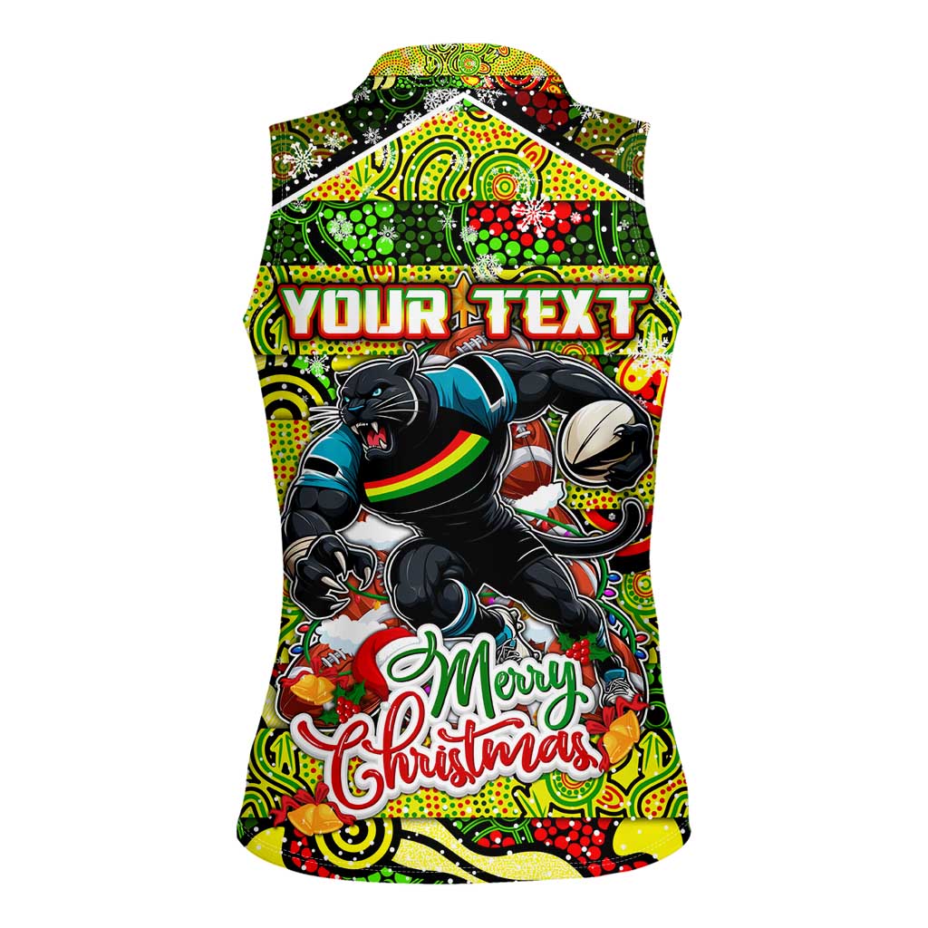 Custom Panthers Rugby Merry Christmas Women Sleeveless Polo Shirt Indigenous Australian Art