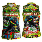 Custom Panthers Rugby Merry Christmas Women Sleeveless Polo Shirt Indigenous Australian Art