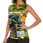 Custom Panthers Rugby Merry Christmas Women Sleeveless Polo Shirt Indigenous Australian Art