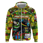 Custom Panthers Rugby Merry Christmas Zip Hoodie Indigenous Australian Art