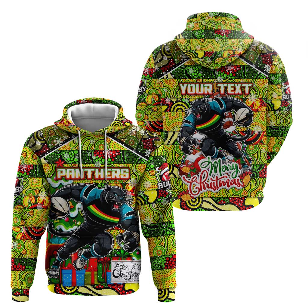 Custom Panthers Rugby Merry Christmas Zip Hoodie Indigenous Australian Art