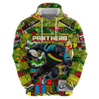 Custom Panthers Rugby Merry Christmas Zip Hoodie Indigenous Australian Art