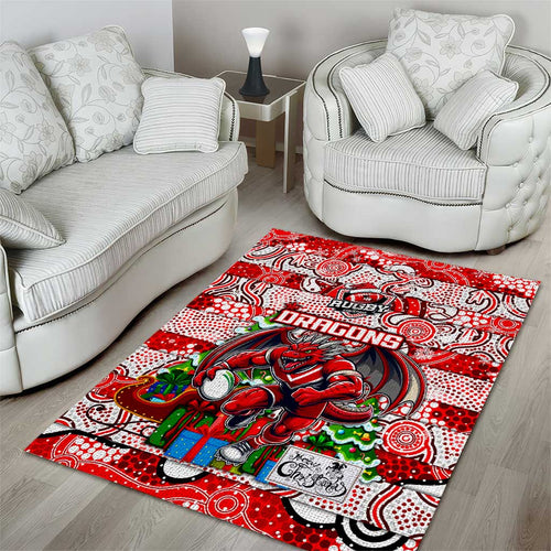 Dragons Rugby Merry Christmas Area Rug Indigenous Australian Art